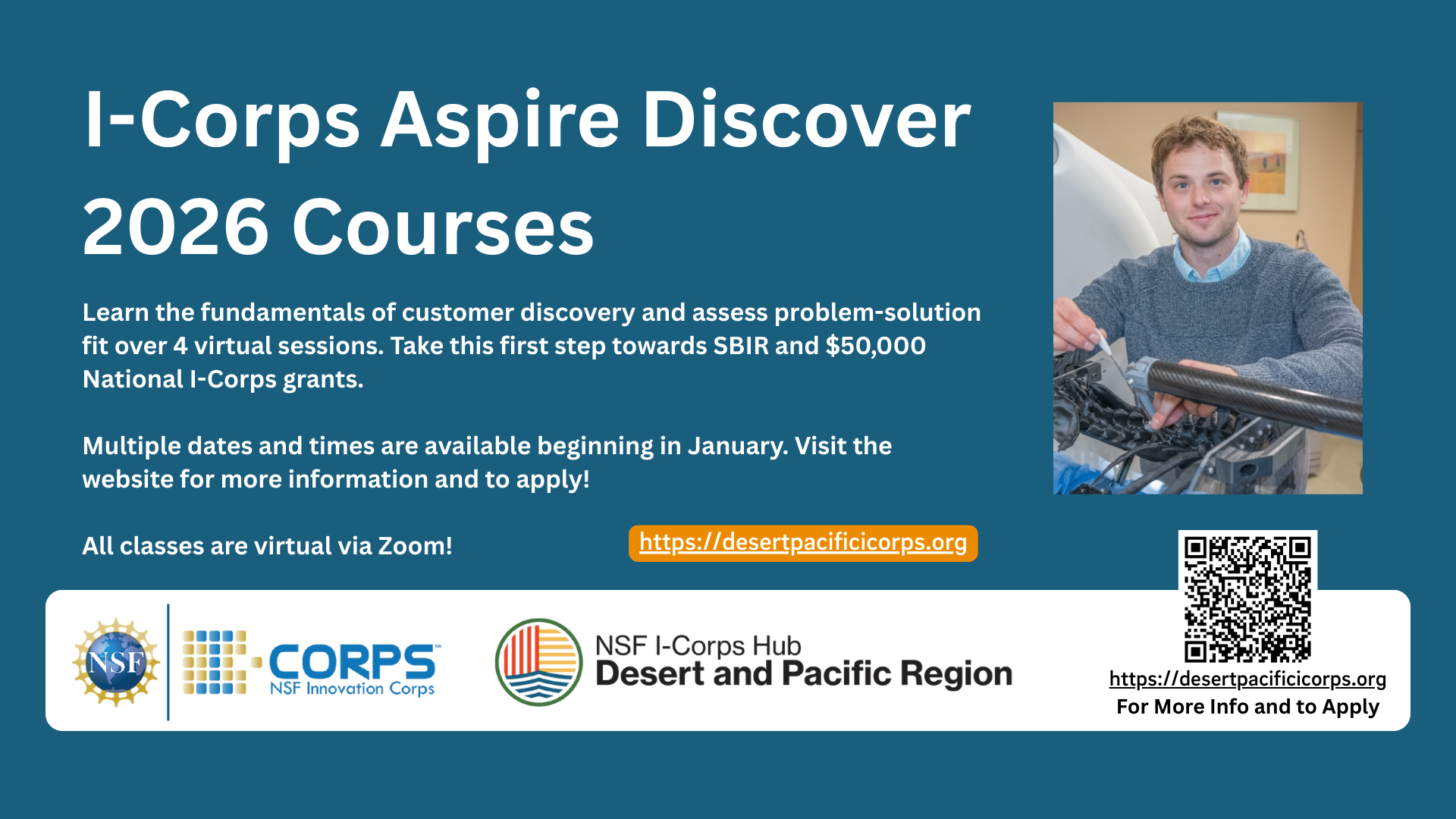 Offered by the NSF I-Corps Desert and Pacific Region, this engaging virtual program is designed to help innovators build confidence in their ideas through proven customer discovery methods.